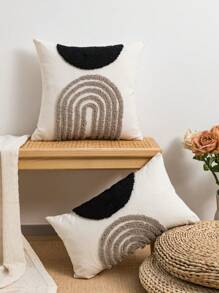 1件/2件套半圆形几何黑色和咖啡色图案抱枕套，帆布和天鹅绒刺绣方形靠垫套，适用于卧室、客厅、沙发、花园装饰，30*50厘米、45*45厘米、50*50厘米（不含枕芯） - 棕色 - 查看 5