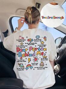 Oversize Loose T-Shirt, Dear Man Behind Me Bible Verse Shirt , Fashion Bible Verse Shirt, Fashion Christian Shirt, You're Enough, Jesus T-Shirt, Suitable For Casual Daily Wear, Party Gift Giving - White - View 1