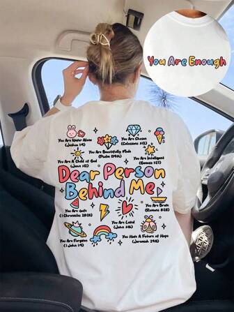 Camiseta holgada oversize, camiseta con versículo bíblico "Querido hombre detrás de mí", camiseta con versículo bíblico de moda, camiseta cristiana de moda, "Eres suficiente", camiseta de Jesús, adecuada para uso diario casual, regalo para fiestas