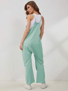 Women's Causal Jumpsuits V Neck Sleeveless Harem Overalls Stretchy Adjustable Strap Romper With Pockets - Lime Green - View 2