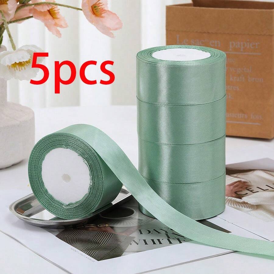 5 chiếc nơ ruy băng satin rộng 4cm, đồ trang trí bánh tự làm, hoa hồng thủ công, tiệc sinh nhật, đám cưới, gói quà, trang trí Halloween, mùa thu, Giáng sinh - Màu xanh Bạc hà - Xem 1