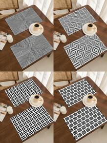 2/4pcs Simple Geometric Square Placemats, Abstract Neutral Style Artwork In Black & White, Blue, And Brown Linen Tablemats, Suitable For Daily Dining Table, Kitchen, Dining Room Decor, Home Decor, Holiday Decor, Tabletop Decor, Outdoor Picnic Decor, And Gifts, 12x16.5 Inches