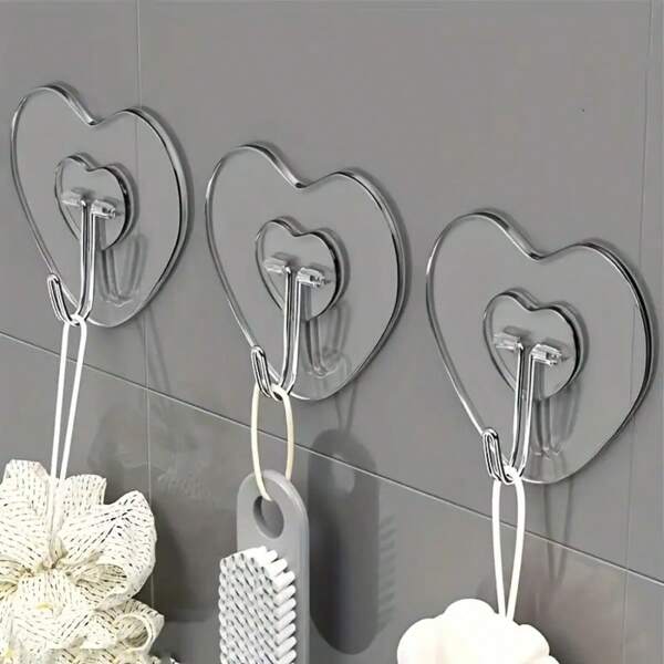 10 Pezzi/20 Pezzi Ganci Extra Large Adesivi Resistenti, Ventose in Plastica Trasparente Senza Foratura Necessaria, Appendini da Parete a Forma di Cuore Rinforzati, Adatti per Cucina e Bagno, Facili da Installare, Stile Casual, Ganci Pratici
