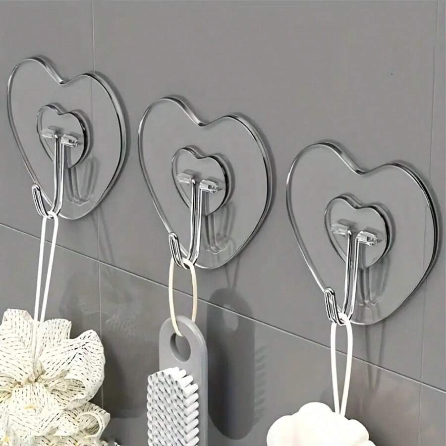 10 Pezzi/20 Pezzi Ganci Extra Large Adesivi Resistenti, Ventose in Plastica Trasparente Senza Foratura Necessaria, Appendini da Parete a Forma di Cuore Rinforzati, Adatti per Cucina e Bagno, Facili da Installare, Stile Casual, Ganci Pratici