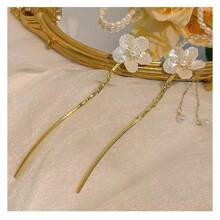 1 Peça Palito de Cabelo com Flor de Hibisco, Borla e Pérola Falsa em Estilo Chinês, Acessório de Cabelo para Hanfu/Qipao, Acessórios de Cabelo, Presilha, Coque, Acessório de Coque, Prendedor de Cabelo, Acessórios de Cabelo com Pérola, Material Escolar