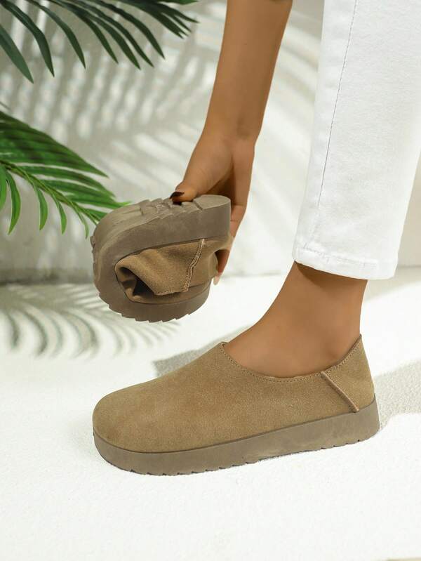 Women Brown Suede Flat Shoes, Comfortable Slip-On Casual Versatile Shoes, New Arrival Spring