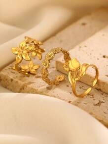 3 Stücke/Set modische Rose & Gänseblümchen strukturierte Edelstahlringe, vielseitiges Schmuckset für Damen, tolles Geschenk für Freunde