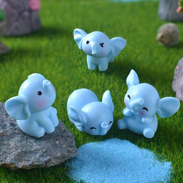4 piezas de Estatuas de elefante de resina lindas, miniaturas de figuras coleccionables para paisajismo, adecuadas para decorar el jardín, el hogar, el escritorio y el automóvil