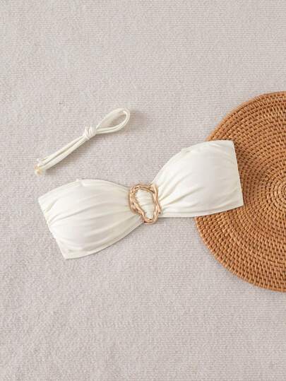 Top de bikini con tiras anudadas para el cuello, para uso en la playa y resort, con tirantes desmontables