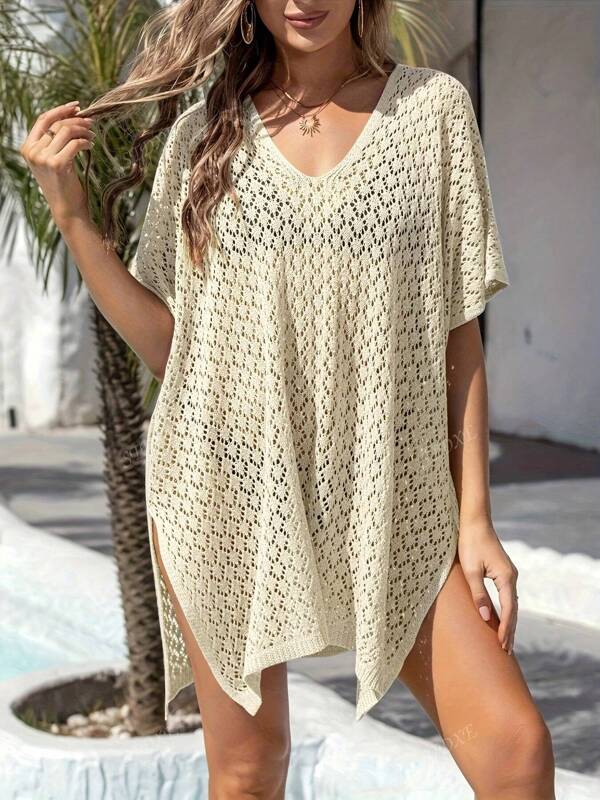 Women Plus Size Hollow Out Casual Sexy Semi-Sheer Beach Coverup Bikini