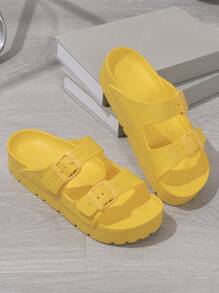 2025 New Spring/Summer Plus Size Women's Fashionable Outdoor/Casual/Indoor Slip-Resistant Anti-Odor Buckle EVA One-Piece Soft Lightweight Comfortable Versatile Outdoor Sports Sandals - Yellow - View 6