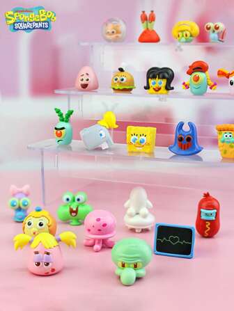 Nickelodeon 1 pieza Caja sorpresa con bolsa ciega con licencia oficial de Bob Esponja, 24 estilos aleatorios de mini decoraciones de escritorio con muñecos de personajes de dibujos animados lindos, regalos de fiesta, cumpleaños, Navidad y verano, escuela