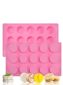 1pc Cylinder Silicone Soap Mold, 15 Cavity Round Silicone Molds For Handmade Soap, Lotion Bars, Bath Bombs, Cake - Pink - View 3