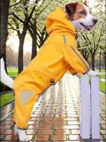 Bright Yellow Waterproof Dog Raincoat With Reflective Strap - Adjustable Hooded Poncho For Small, Medium & Large Breeds - Machine Washable Polyester - Stylish Design, Reflective Dog | Hooded Dog Coat | Adjustable Dog Rainwear, Dog Raincoat Waterproof - Multicolor - View 2