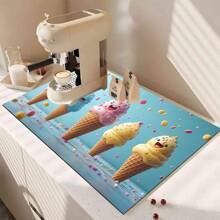 1pc Summer Refreshing Ice Pop, Ice Cream Printed Coffee Machine Drying Mat - Diatomite Printed Placemat, Kitchen Counter Pad, Kitchen Tableware Mat - Soft Diatomite Mat Suitable For Kitchen Counter, Suitable For Coffee Machines, Espresso Machines, Etc.