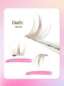 Rikuaild 100pcs Cartoon Style C-Curl Natural DIY Brown Cluster False Eyelashes, Brown Short Stem Transparent False Lashes, Cute Cartoon Eye Makeup Effect, Suitable For Japanese/Korean Cartoon Style Eye Makeup - C - 查看 5