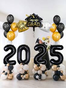 Set decorativo de 25 globos para graduación 2025, incluye gorro de graduación, globos de látex, adecuado para fiestas de graduación de primaria, secundaria y universidad 2025, decoraciones para aniversarios, decoración de aulas, props fotográficos, artículos para ceremonias de graduación - Ver 4