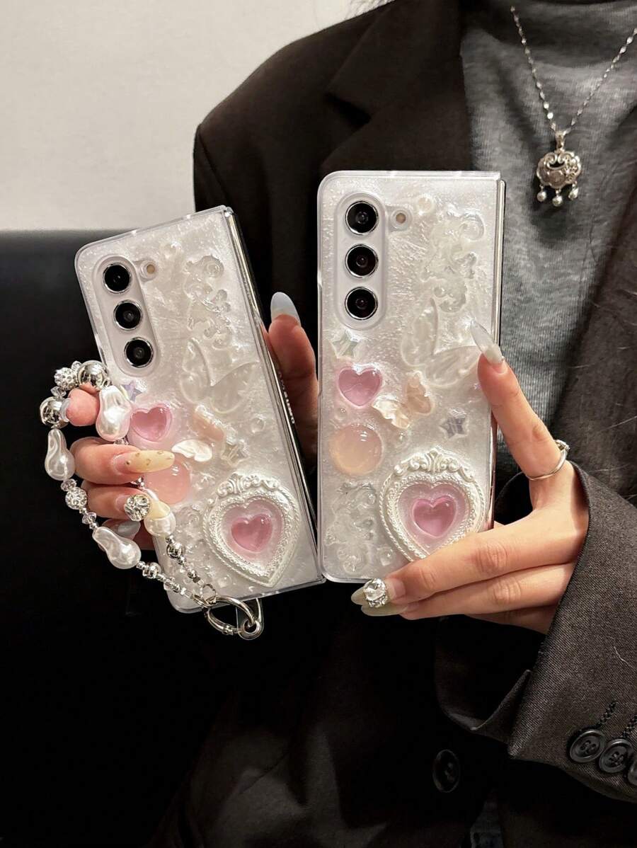 奢华心形蝴蝶设计手机壳，兼容三星 Galaxy Z Fold5、Galaxy Z Fold7、Galaxy Z Flip7、Galaxy Z Fold6、Galaxy Z Flip7 FE、Galaxy Z Flip6、Galaxy Z Flip5、Galaxy Z Flip4、Galaxy Z Flip