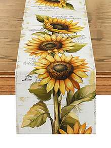 1pc Sunflower New Design Table Runner, Linen, Suitable For Spring/Summer, Simple Style For Kitchen, Dining Table, Indoor/Outdoor, Home Party Decor, 13*72 Inches