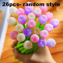 Set de 12/5/2 bolígrafos de tinta negra de 0.5mm con diseño de tulipán de flor cambiante de color, activados por la luz solar, creativos y lindos para exámenes, firmas, útiles escolares y regalos para fiestas y vuelta al cole