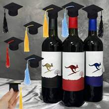25 piezas Mini gorros de graduación con borlas, utilería para fotos de graduación, decoraciones de mini sombrero de graduación 2025, adecuado para decoración de fiesta de graduación, accesorios para ceremonia de grado, decoración de rollo y botella de vino para fiesta - Multicolor - Ver 5