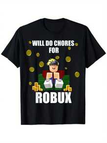 Fun T-Shirts For Beginners And Professional Gamers To Do Household Chores For Robux, Stylish Bottoms For Boys, Breathable, Sweat Wicking, Casual And Comfortable Tops, Street Fashion Casual Summer T-Shirts, Boat Neck Short Sleeved T-Shirts, The Best Gifts For Boys And Girls