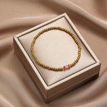 TUANZISP 1pc Women Birthstone Beaded Adjustable Bracelet, Luxury Gold Tone Stainless Steel Elastic Charm Bracelet, Elegant Birthday Gift For Her