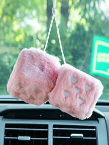 3-Inch Heart Embroidered Plush Dice Decorative Car Mirror Hanging Ornament, Soft, Easy To Install, Great Gift Idea - Plush Heart Embroidered Dice - View 10
