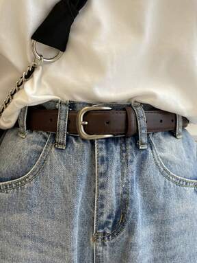 1pc Solid Color Bohemian PU Leather Belt, Excellent Quality, Versatile, Suitable For Jeans, Black, For All Seasons, Women Summer, School Fall, Autumn, Halloween