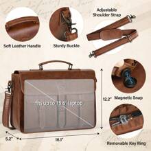 NEWHEY 15.6/17.3 Inch Men's Vintage Leather Laptop Messenger Bag, Large Capacity Laptop Shoulder Bag, Waterproof Briefcase For Office, Work, Travel And College