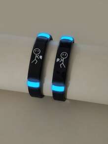 ATLVXJL 2pcs/Set Couples Matching Bracelet Figure The Only Love Show Love By Pushing A Heart Know You Love You Pattern Black Stainless Steel Jewelry Set Charm Silicone Bracelet Luminous Glow In The Dark For Women Valentine's Day Gift Or Couple Loved Ones Holiday Gifts