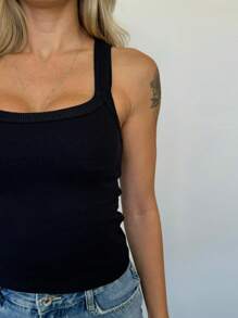 Kit Of 2 Women's Ribbed Cotton And Elastane Tank Tops - Đen/Trắng - Xem 3