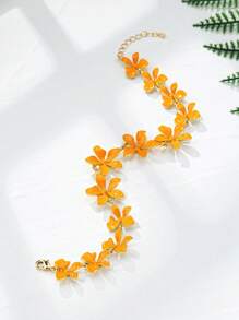 1pc 18K Gold Plated Enamel Alloy 3D Flower Anklet, Vintage Oil Painting Inspired, Fashion Accessory For Women