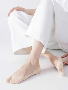 3 Pairs Women's Plain Solid Color Comfortable Antibacterial Moisture-Wicking Two-Toe Japanese Zori Style Low Vamp Hidden Heel Non-Slip Toe Socks, Suitable For All Seasons