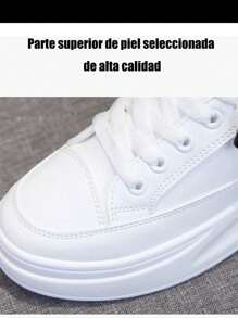 Moda en blanco y negro transpirable zapatillas de deporte de las mujeres, casual de fondo grueso con cordones zapatos de tabla, cómodo suave suela antideslizante diseño de zapatos casuales de las mujeres, adecuado para la calle, bailar, salir, correr, deportes al aire libre, fitness, ropa de diario. - Blanco - Ver 8