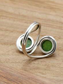 Green Jade 925 Sterling Silver Gemstone Adjustable Ring - Green Jade - View 5