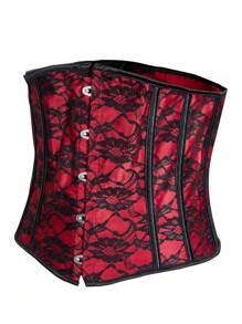 Women Corsets Sexy Waist Trainer Vintage Underbust Corset Top Gothic Satin Cincher Jacquard Bustier Top Waist Cincher Slimming Body Shaper Corset Slimming Shapewear - Red - View 4