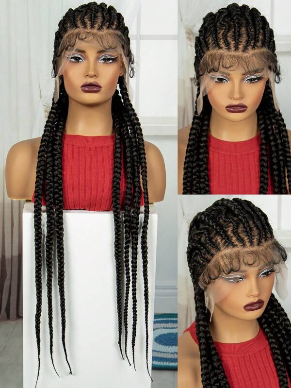 A ANYTIME Knotless Braided Wigs Full Lace Front Box Braids Lace Frontal Wig For Women Blended Black Hand Full Double Lace Braid Wig With Baby Hair