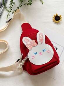 1pc Nylon Zipper Closure Korean Children'S Bag Girls Messenger Bag Fashionable Princess Girl Baby Cute Bunny Chest Bag, Comfortable And Adjustable Shoulder Straps, Versatile And Not Picky, Suitable For Outdoor, Play, Commuting, School Use, A Perfect Gift For Girls - Cartoon Chest Bag - View 6