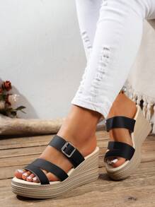 Sandalias de cuña con tacón y plataforma cómodas y versátiles de suela blanda