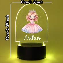 1 pièce Lumière d'illusion LED 3D de lampe de nuit décorative de cadeau d'anniversaire avec personnalisation de nom de princesses de bande dessinée, lumière chaude, cadeau de Noël