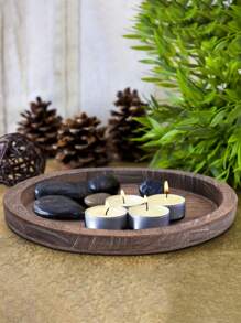 Rustic Wooden Serving Tray Round Wood Decorative Tray Rustic White Centerpiece Candle Holder Trays For Coffee Table Farmhouse Ottoman Tray For Kitchen Counter Home Decor - Coffee Brown - View 9