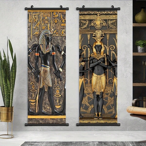 BAEMEFLE Art Deco Egyptian Pharaoh Canvas Wall Hanging Decor - 1pc Frameless Historical Theme Indoor/Outdoor Ink Poster For Living Room, Bedroom, Bathroom - Portrait Orientation High Definition Canvas Print Artwork