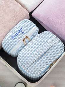 3er Set Kordsamt Make-up Taschen, bestickte Kosmetiktasche, Reise-Kulturtasche, Make-up Organizer, Reise-Kulturtasche, süße Make-up Tasche für Frauen und Mädchen, reisefreundlicher Organizer für Werkzeuge und Zubehör