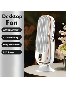 Ventilador de aire acondicionado portátil, 5 velocidades de viento, 720 giros, el producto tiene dos modos de alimentación, 1 entrada USB, 1 con doble motor, batería de litio de 1200mAh recargable, funcionamiento silencioso por debajo de 25 decibelios, adecuado para oficina, viajes, campamento, automóvil, es un regalo ideal para Navidad y San Valentín.