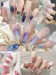 Conjunto de 10 folhas de adesivos de unha marmorizados - Adesivos de unha autoadesivos para mulheres e meninas, tiras descartáveis de esmalte de cobertura total, itens essenciais para unhas DIY