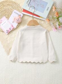 Infant Girls Lightweight Hollow Floral Pattern Button Crochet Long Sleeve Cardigan - Beige - View 6