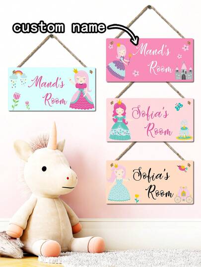 1 pieza Placa colgante con nombre de princesa personalizado sin cordón para decoración del hogar, letrero de pared con nombre personalizado de dibujos animados para decorar dormitorio y puerta