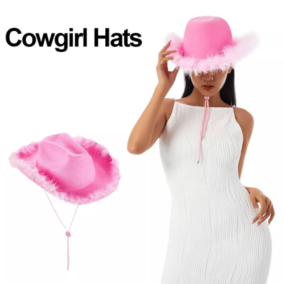 NetHong 2025 New Womens Cowboy Hat Concert Western Rodeo Cowgirl Fancy Dress Hat Ladies Women's Cute, Basic, Vintage Western Style Beaded Cowboy Hat, Suitable For Vacation, Holiday, Beach, Picnic, Casual