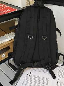 男女通用休闲大容量笔记本电脑背包带小零钱包，学院风背包适合上学、通勤、旅行、母亲节礼物 - 黑色 - 查看 9